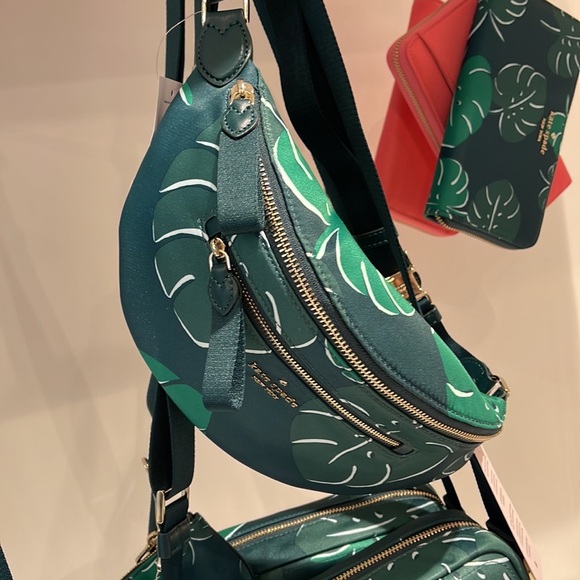 Kate Spade Chelsea Monstera Leaves Print Nylon Belt Bag Fanny Pack Green Multi - Picture 14 of 16